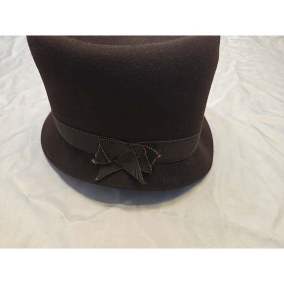 Vtg Stetson Fifth Avenue Womens Cloche Hat 22.5 Brown Wool Felt Ribbon Luxury - Picture 5 of 12